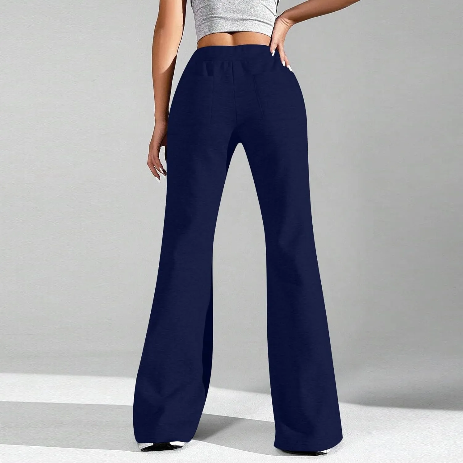 Flare Wide Leg Sweatpants Women Fleece Drawstring Low Rise Jogger Pants Cute Bell Bottom Sweat Pants with Pockets