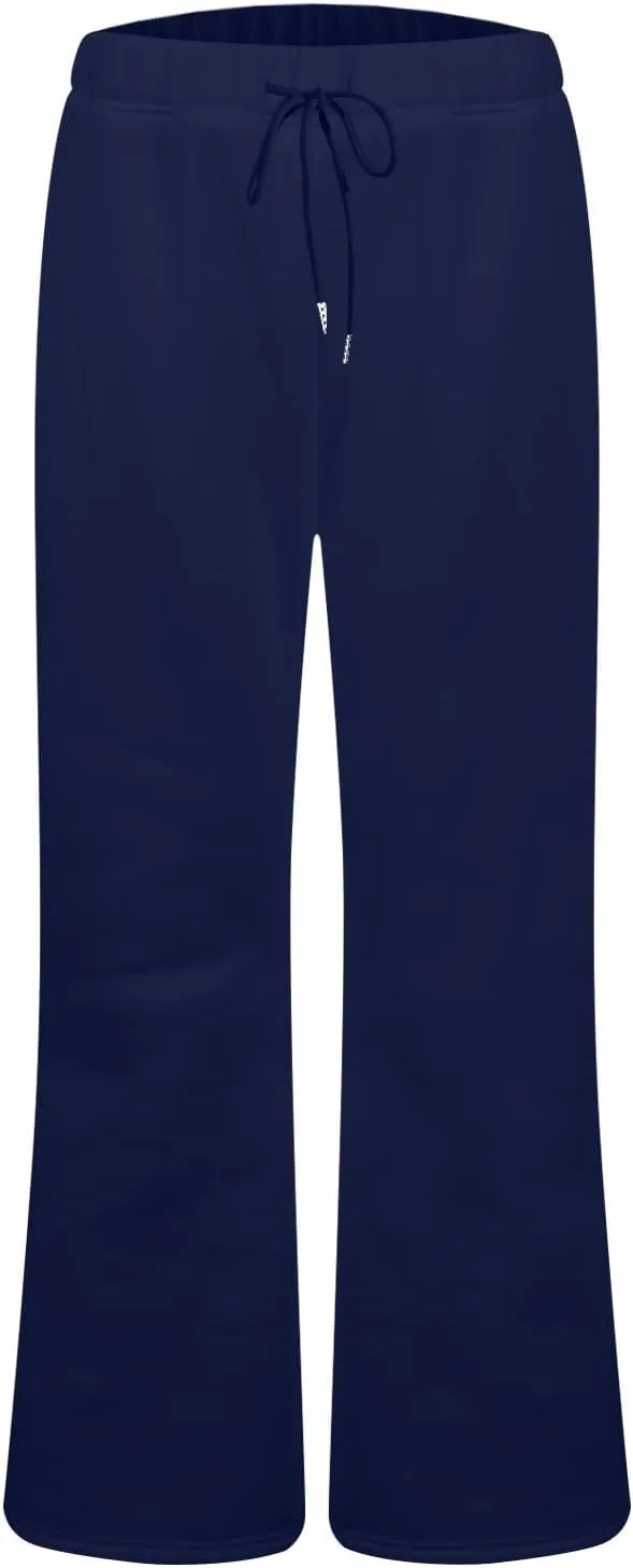 Flare Wide Leg Sweatpants Women Fleece Drawstring Low Rise Jogger Pants Cute Bell Bottom Sweat Pants with Pockets