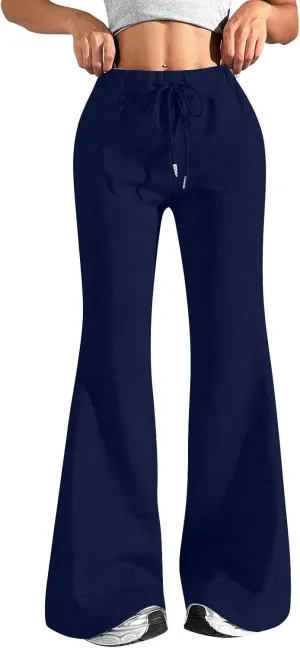 Flare Wide Leg Sweatpants Women Fleece Drawstring Low Rise Jogger Pants Cute Bell Bottom Sweat Pants with Pockets