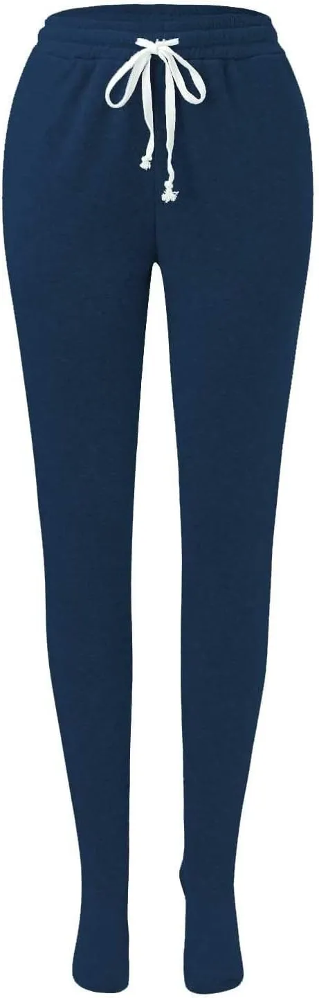 Fleece Footed Pajamas Pants for Women Soft Drawstring Jogger Sweatpants with Feet Winter Warm Comfy Lounge Pants