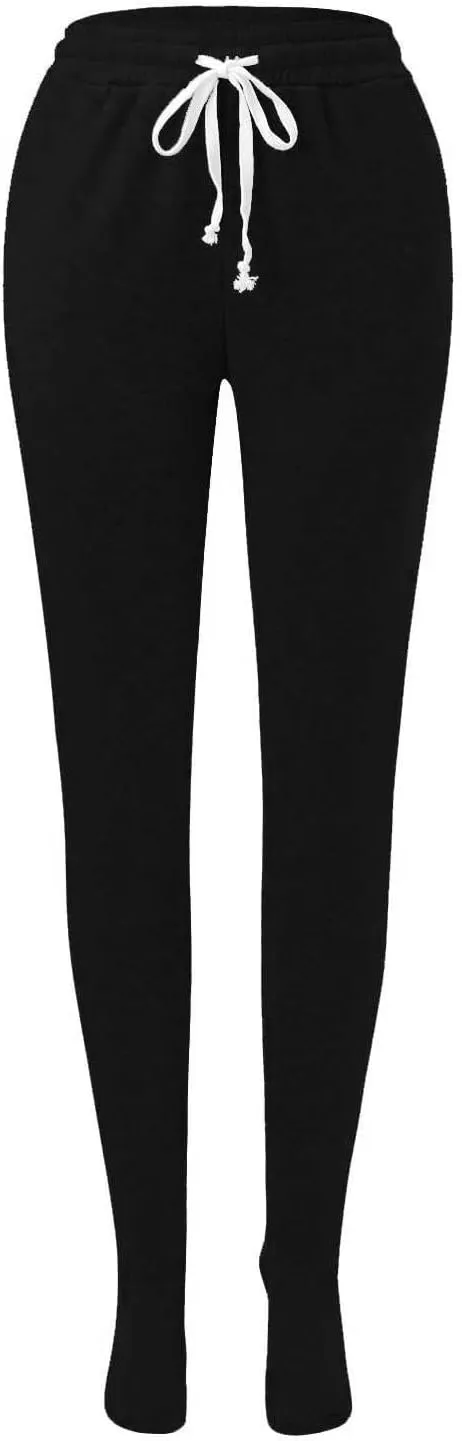 Fleece Footed Pajamas Pants for Women Soft Drawstring Jogger Sweatpants with Feet Winter Warm Comfy Lounge Pants
