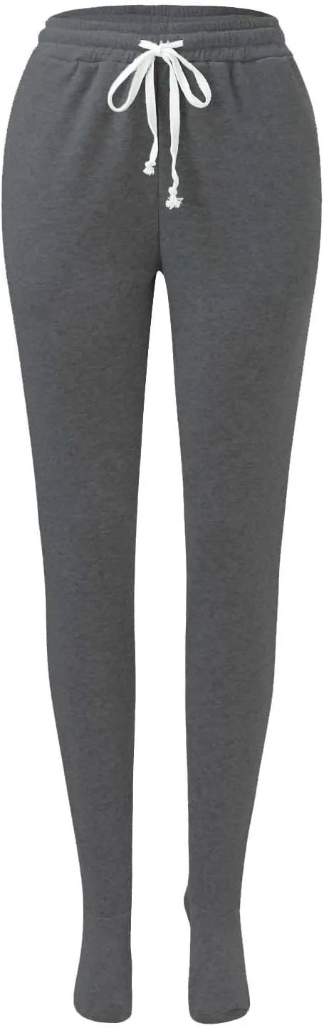 Fleece Footed Pajamas Pants for Women Soft Drawstring Jogger Sweatpants with Feet Winter Warm Comfy Lounge Pants