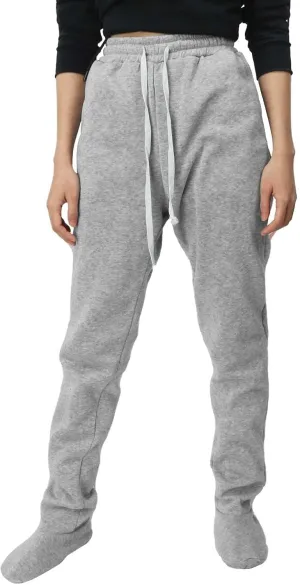 Fleece Footed Pajamas Pants for Women Soft Drawstring Jogger Sweatpants with Feet Winter Warm Comfy Lounge Pants