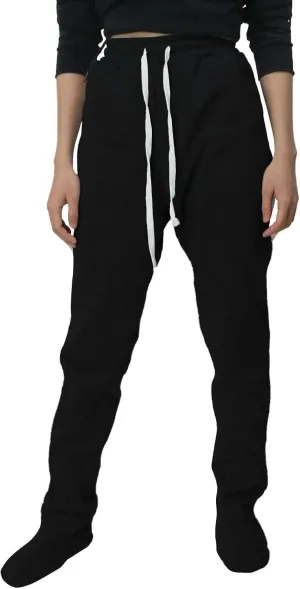 Fleece Footed Pajamas Pants for Women Soft Drawstring Jogger Sweatpants with Feet Winter Warm Comfy Lounge Pants
