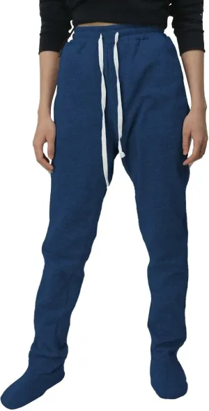 Fleece Footed Pajamas Pants for Women Soft Drawstring Jogger Sweatpants with Feet Winter Warm Comfy Lounge Pants