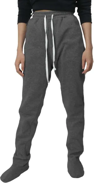 Fleece Footed Pajamas Pants for Women Soft Drawstring Jogger Sweatpants with Feet Winter Warm Comfy Lounge Pants