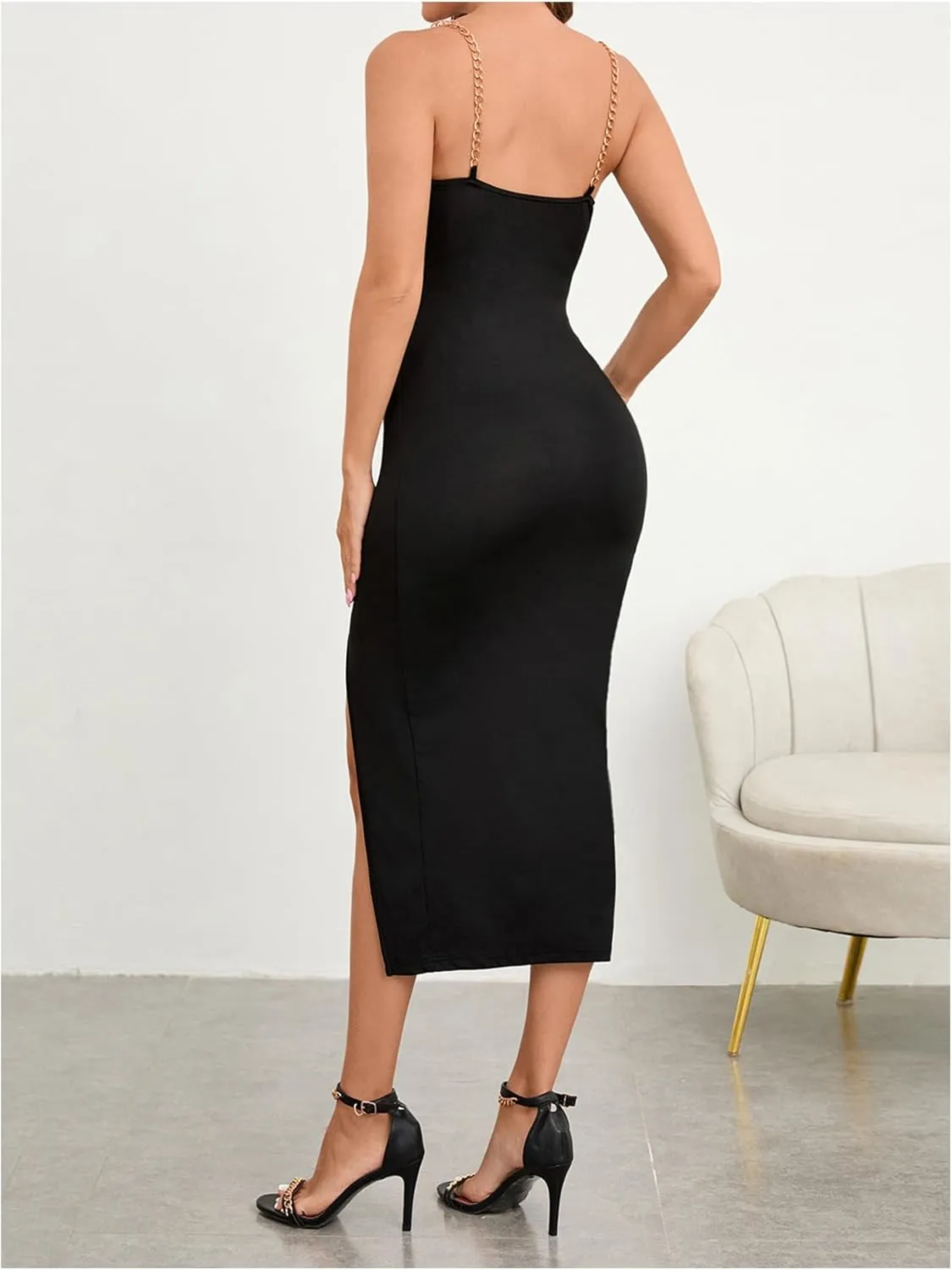 Floerns Women's Spaghetti Strap High Slit Long Dress Bodycon Cut Out Party Cami Dresses