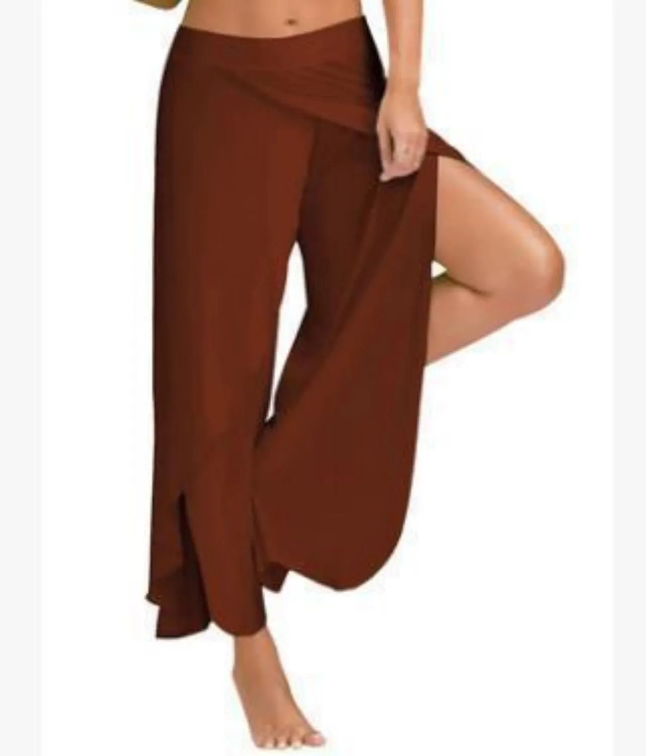 Flowy Split Yoga Pants for Women High Slit Harem Pants Plus Size Wide Leg Lounge Pants Summer Beach Loose Trousers