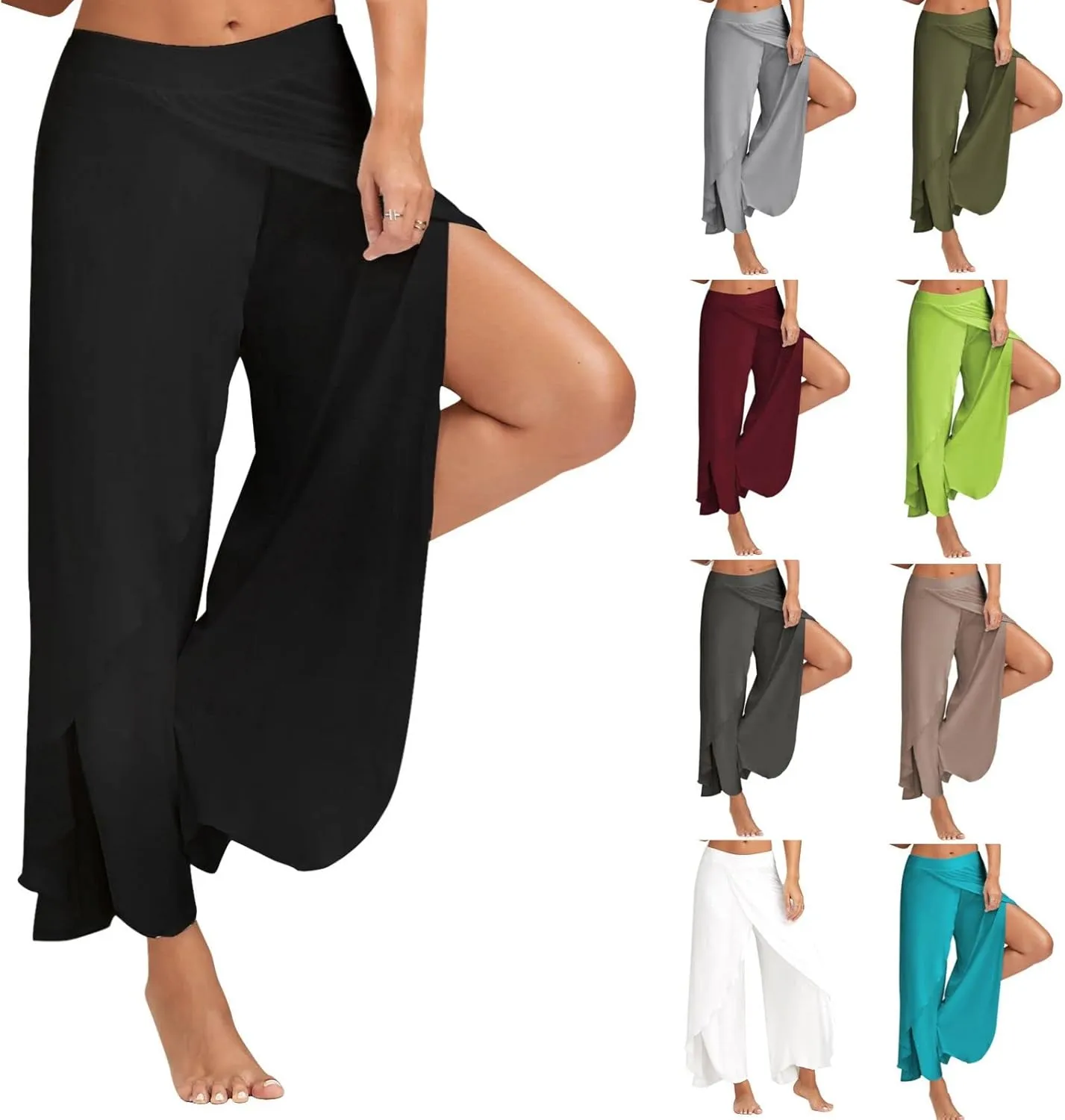 Flowy Split Yoga Pants for Women High Slit Harem Pants Plus Size Wide Leg Lounge Pants Summer Beach Loose Trousers