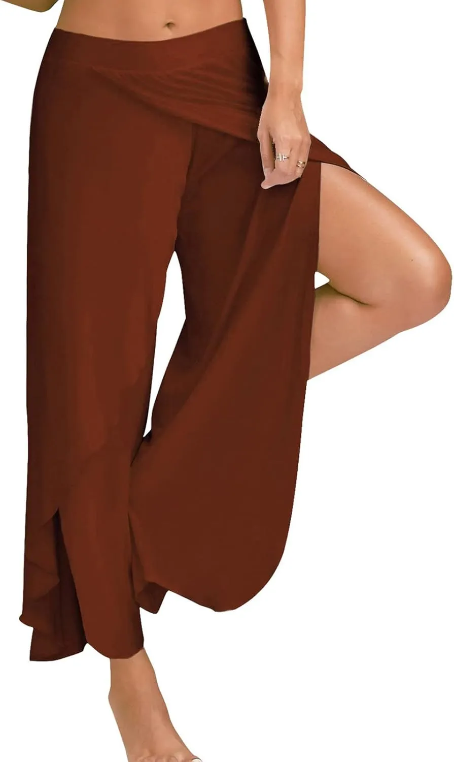 Flowy Split Yoga Pants for Women High Slit Harem Pants Plus Size Wide Leg Lounge Pants Summer Beach Loose Trousers