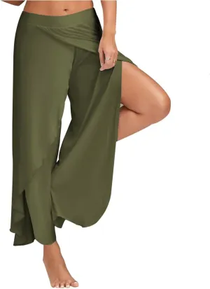 Flowy Split Yoga Pants for Women High Slit Harem Pants Plus Size Wide Leg Lounge Pants Summer Beach Loose Trousers