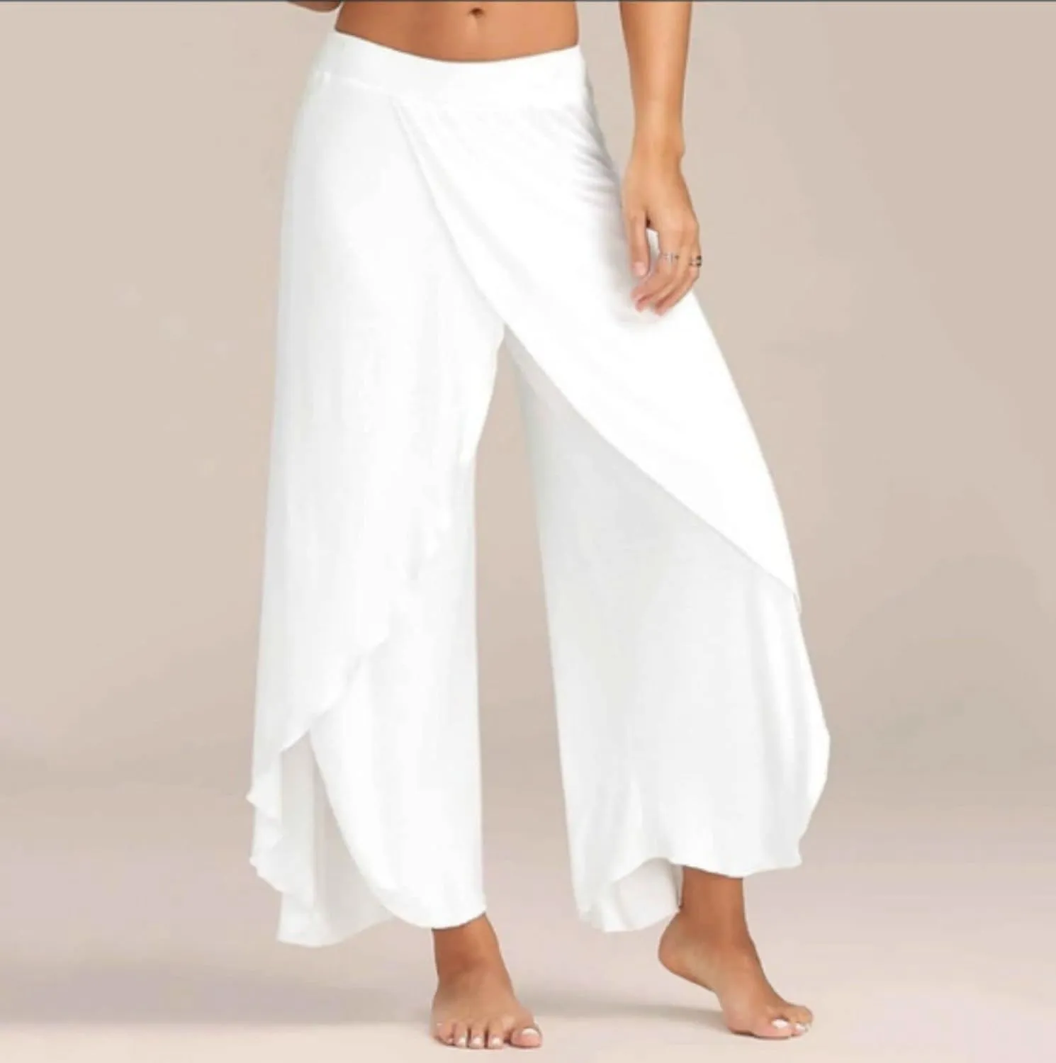 Flowy Split Yoga Pants for Women High Slit Harem Pants Plus Size Wide Leg Lounge Pants Summer Beach Loose Trousers