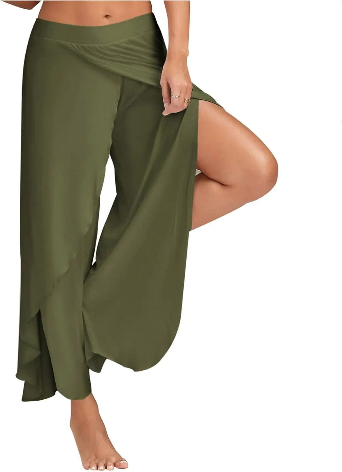 Flowy Split Yoga Pants for Women High Slit Harem Pants Plus Size Wide Leg Lounge Pants Summer Beach Loose Trousers