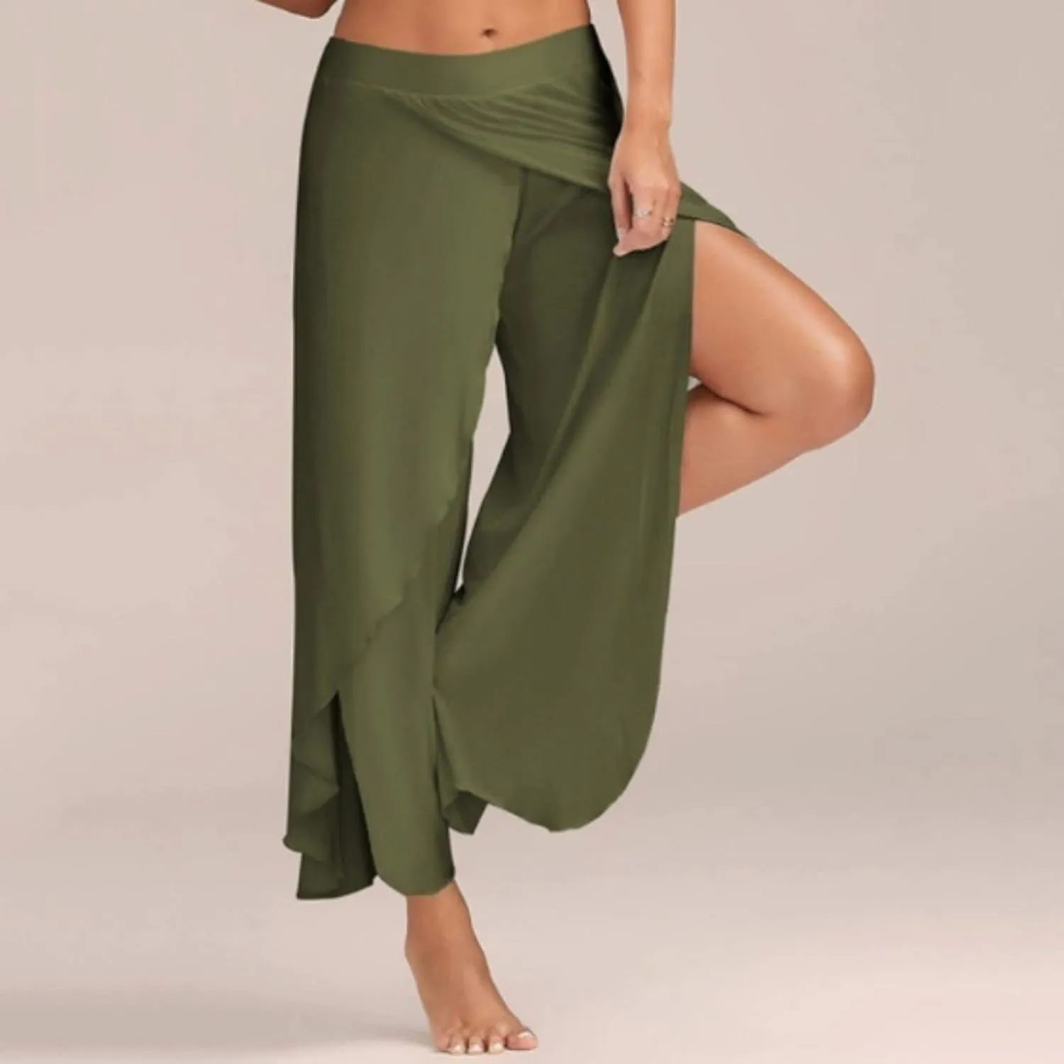 Flowy Split Yoga Pants for Women High Slit Harem Pants Plus Size Wide Leg Lounge Pants Summer Beach Loose Trousers