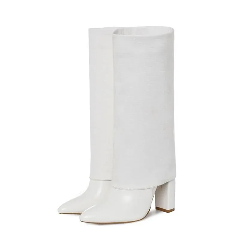 Folded stone print chunky / thick heeled boots