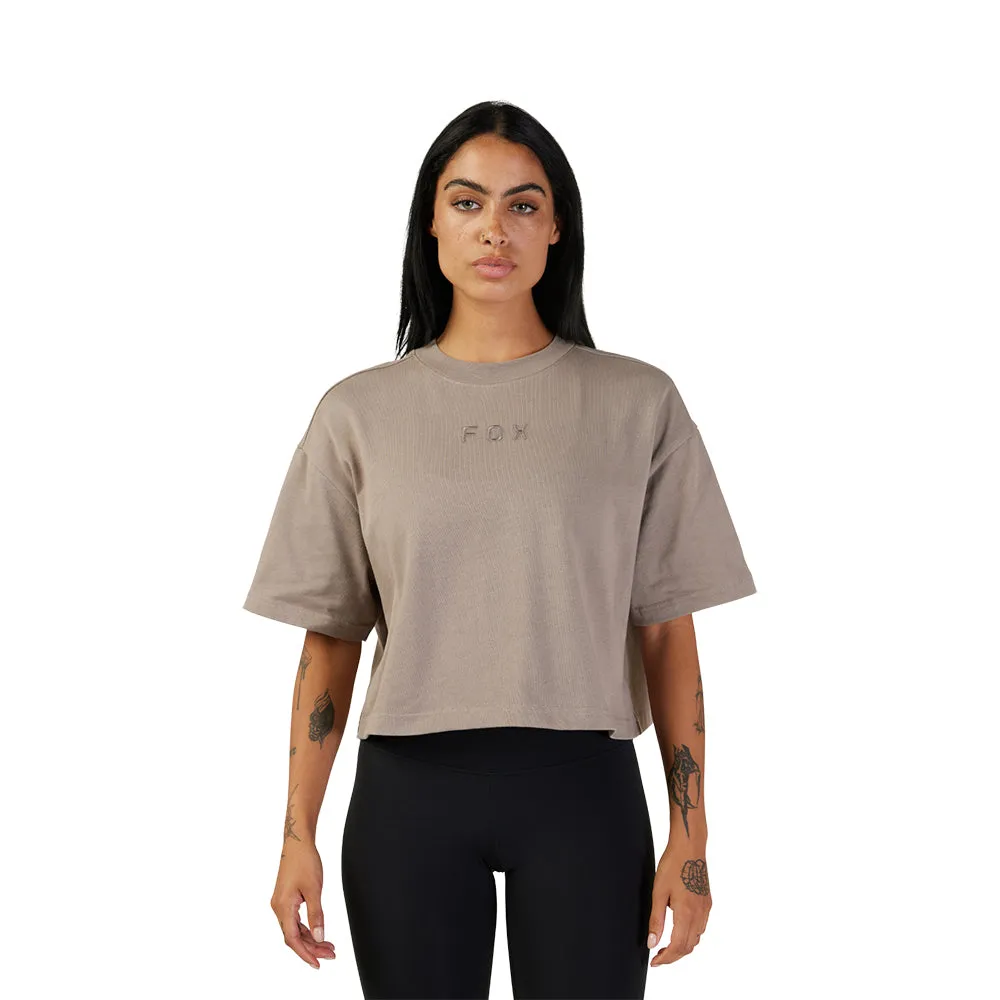 FOX WOMENS WORDMARK OS CROP TEE [TAUPE]