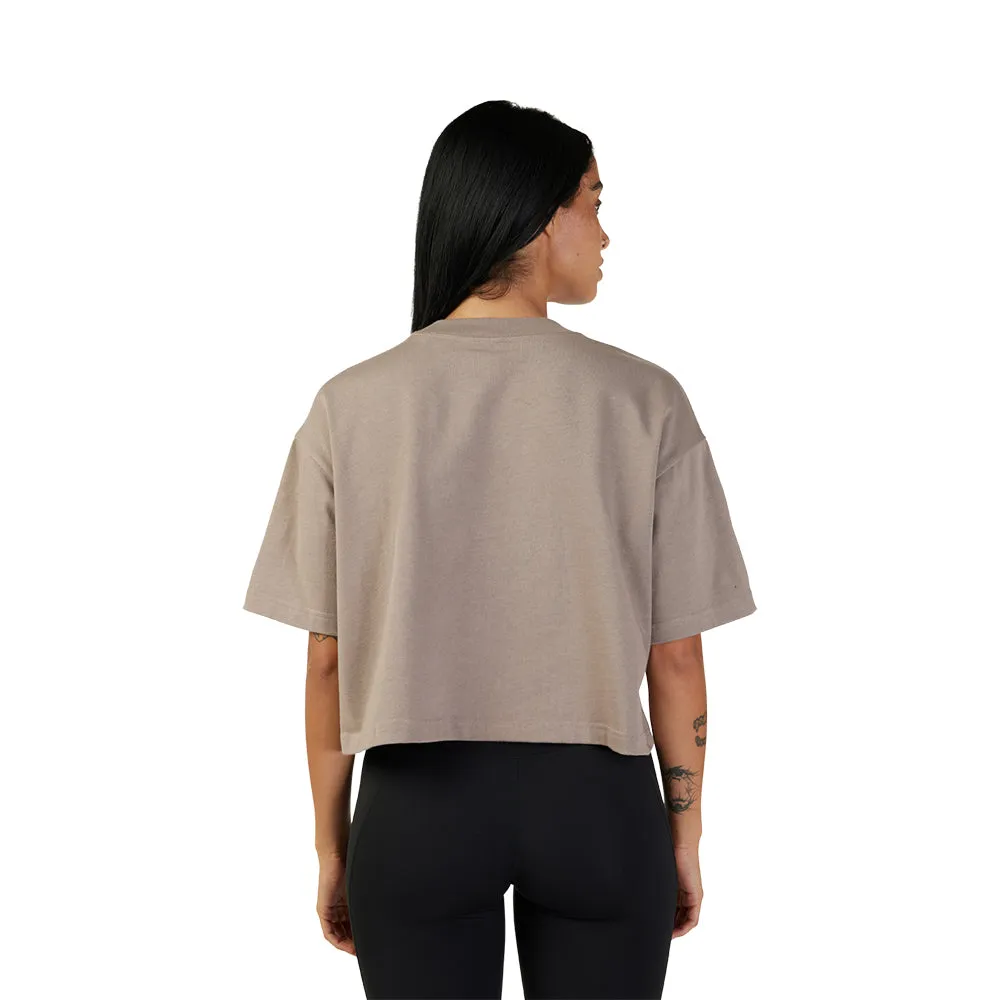 FOX WOMENS WORDMARK OS CROP TEE [TAUPE]
