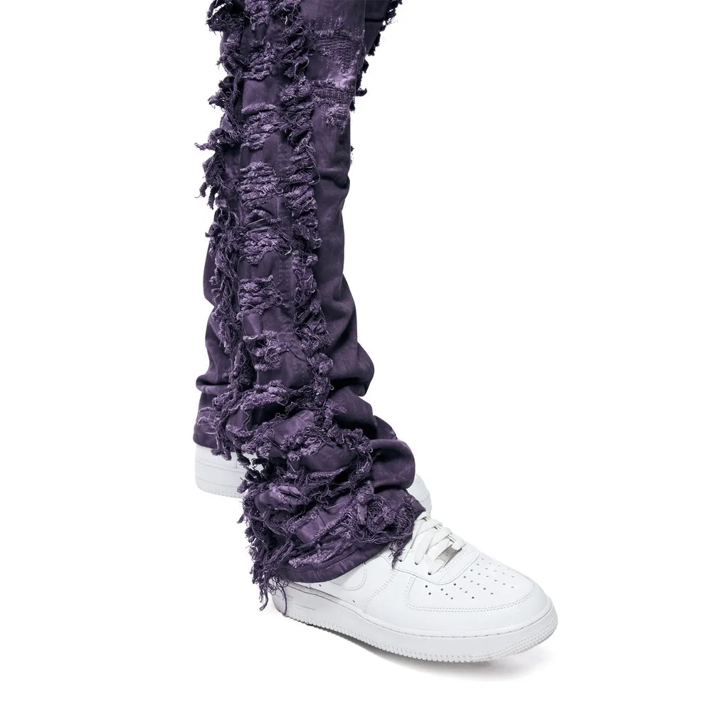 Frayed Stacked Pigment Dyed Pants - Purple