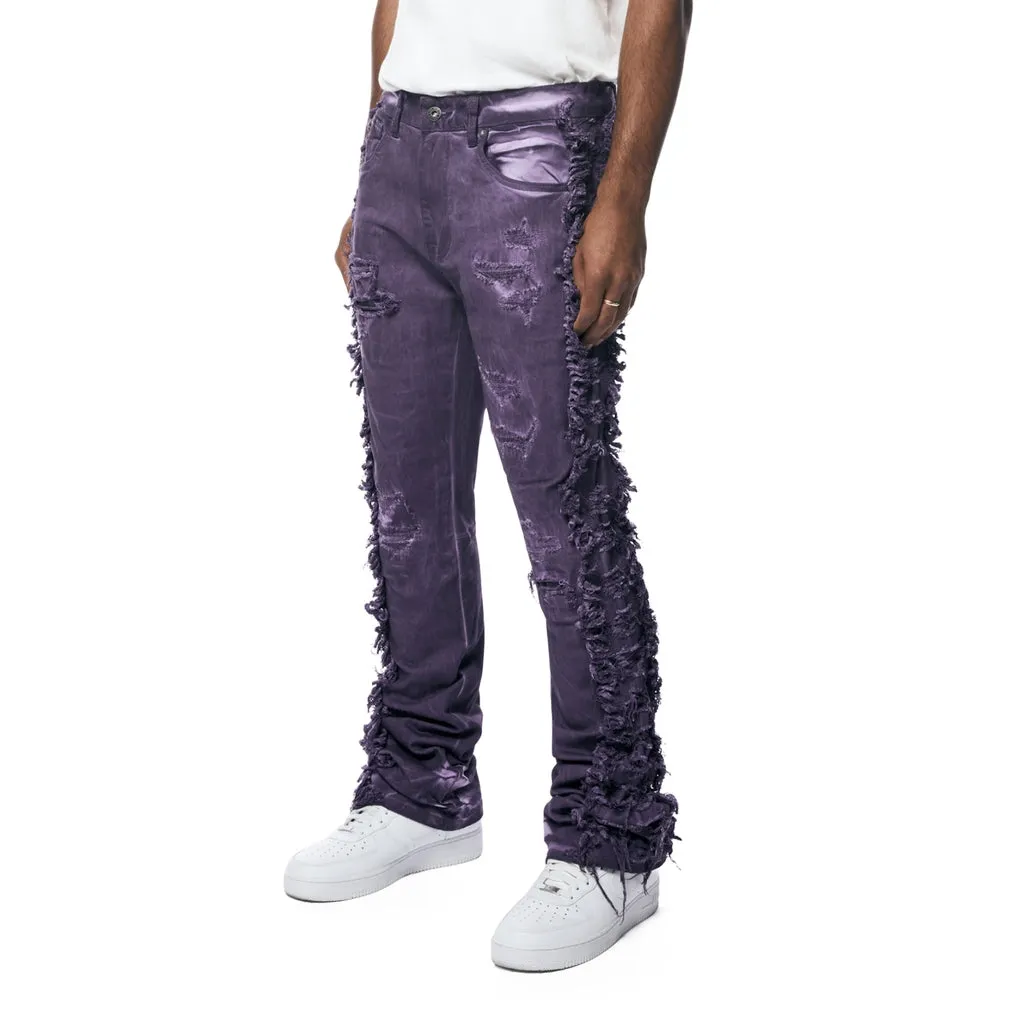 Frayed Stacked Pigment Dyed Pants - Purple