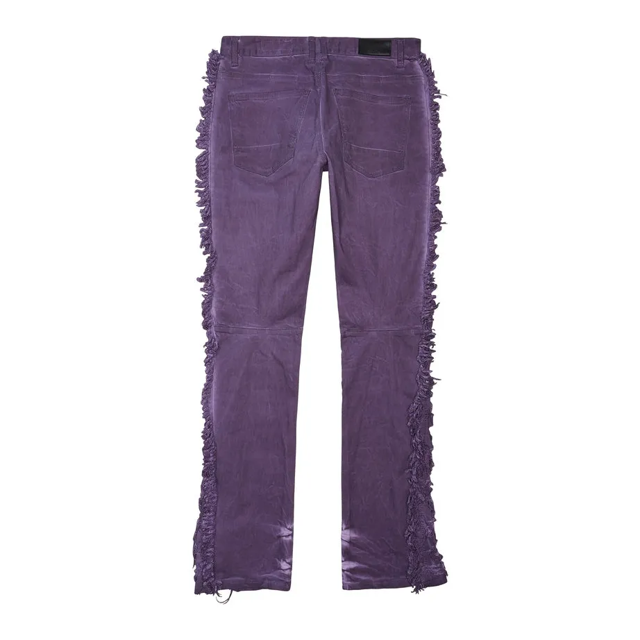 Frayed Stacked Pigment Dyed Pants - Purple