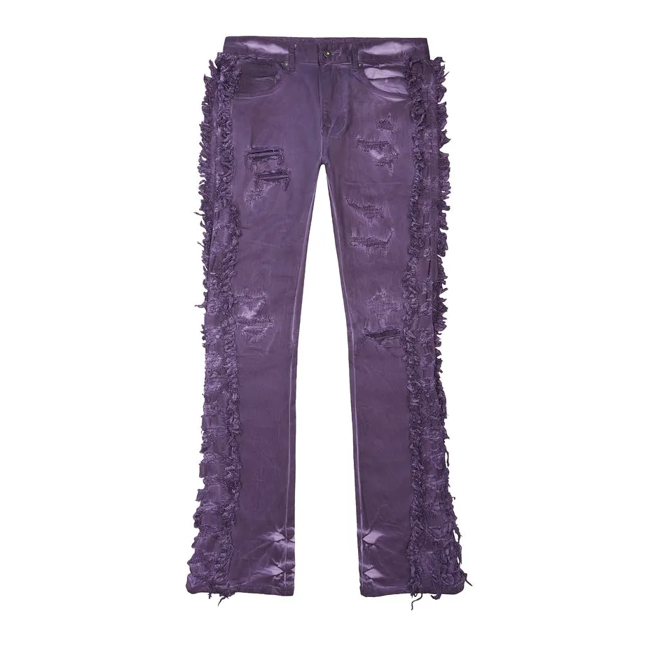 Frayed Stacked Pigment Dyed Pants - Purple
