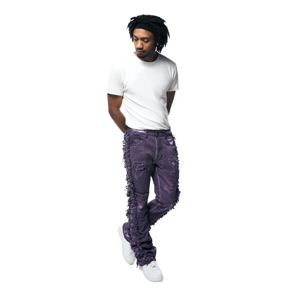 Frayed Stacked Pigment Dyed Pants - Purple