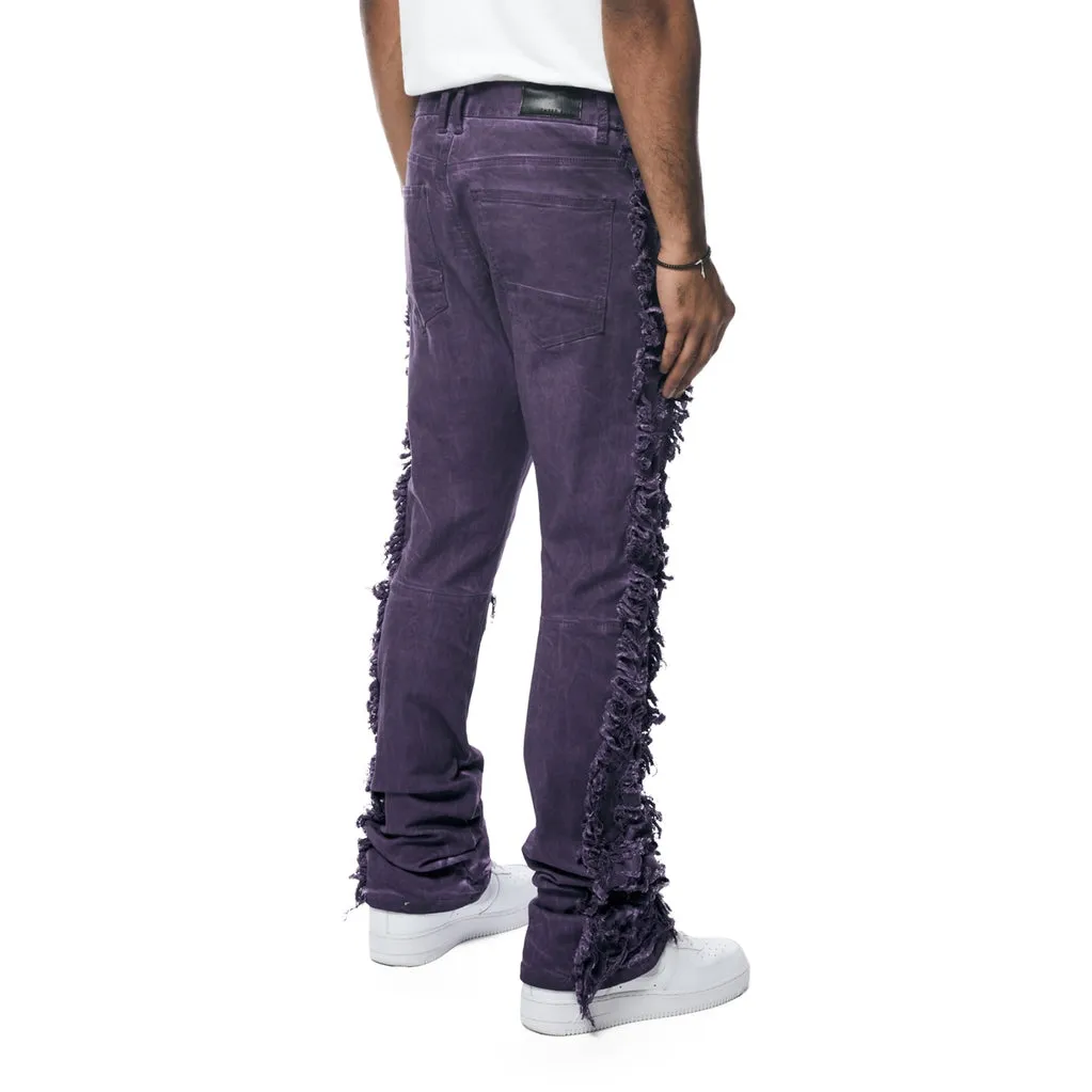 Frayed Stacked Pigment Dyed Pants - Purple