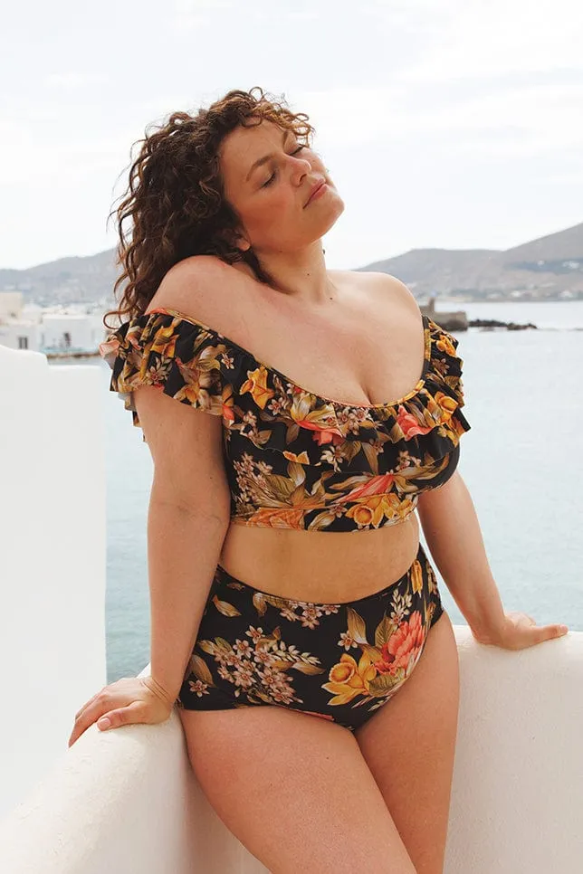Frenchy Black Double Frill Bikini Top