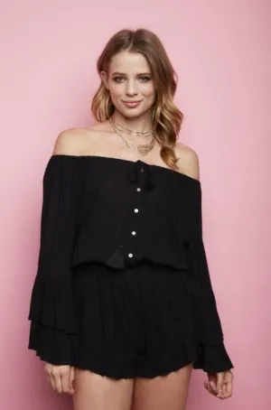 Full Moon Black Off-The-Shoulder Romper