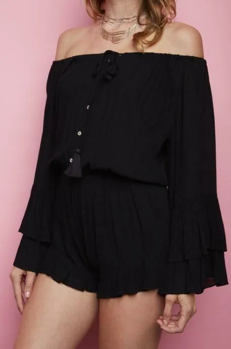 Full Moon Black Off-The-Shoulder Romper