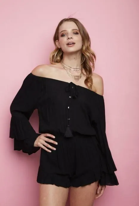 Full Moon Black Off-The-Shoulder Romper