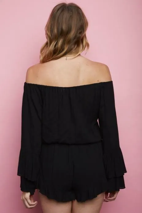 Full Moon Black Off-The-Shoulder Romper