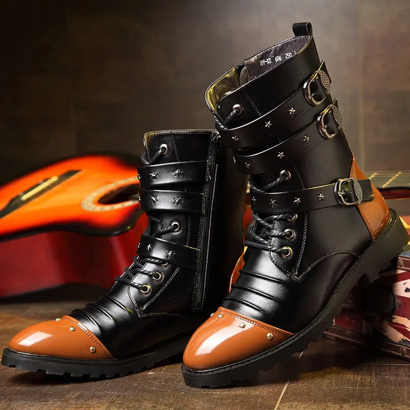 Funki Buys | Boots | Men's Punk Rivet Buckle Motorcycle Boots