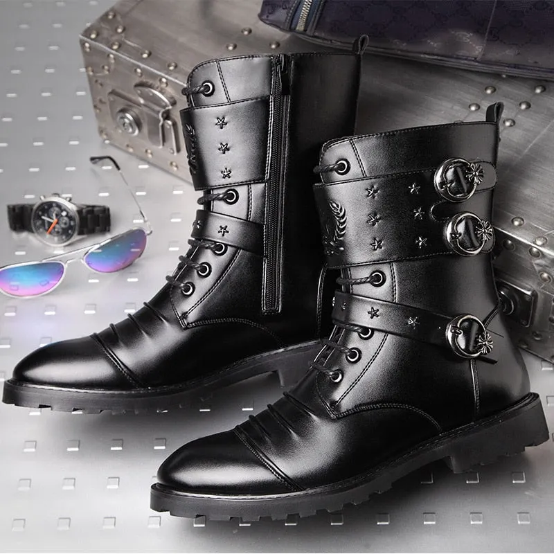 Funki Buys | Boots | Men's Punk Rivet Buckle Motorcycle Boots