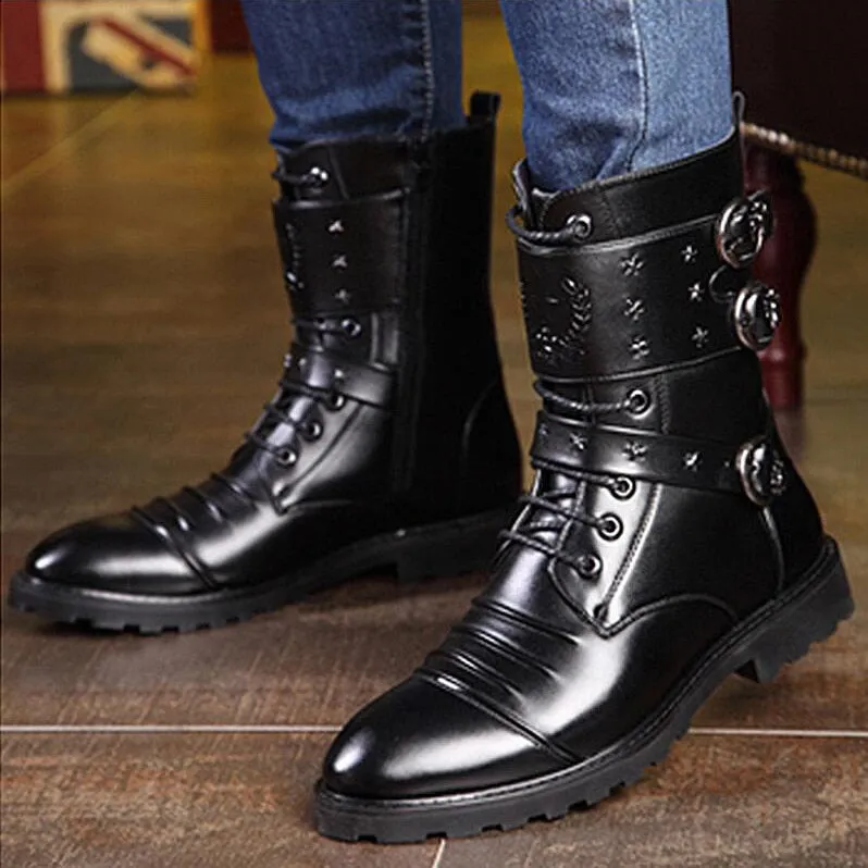 Funki Buys | Boots | Men's Punk Rivet Buckle Motorcycle Boots