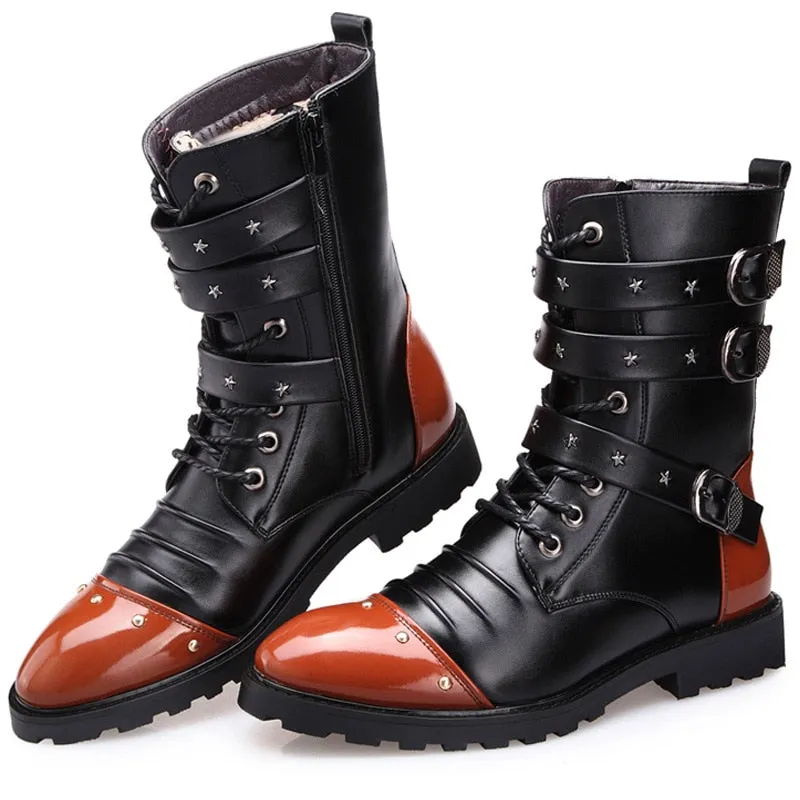 Funki Buys | Boots | Men's Punk Rivet Buckle Motorcycle Boots
