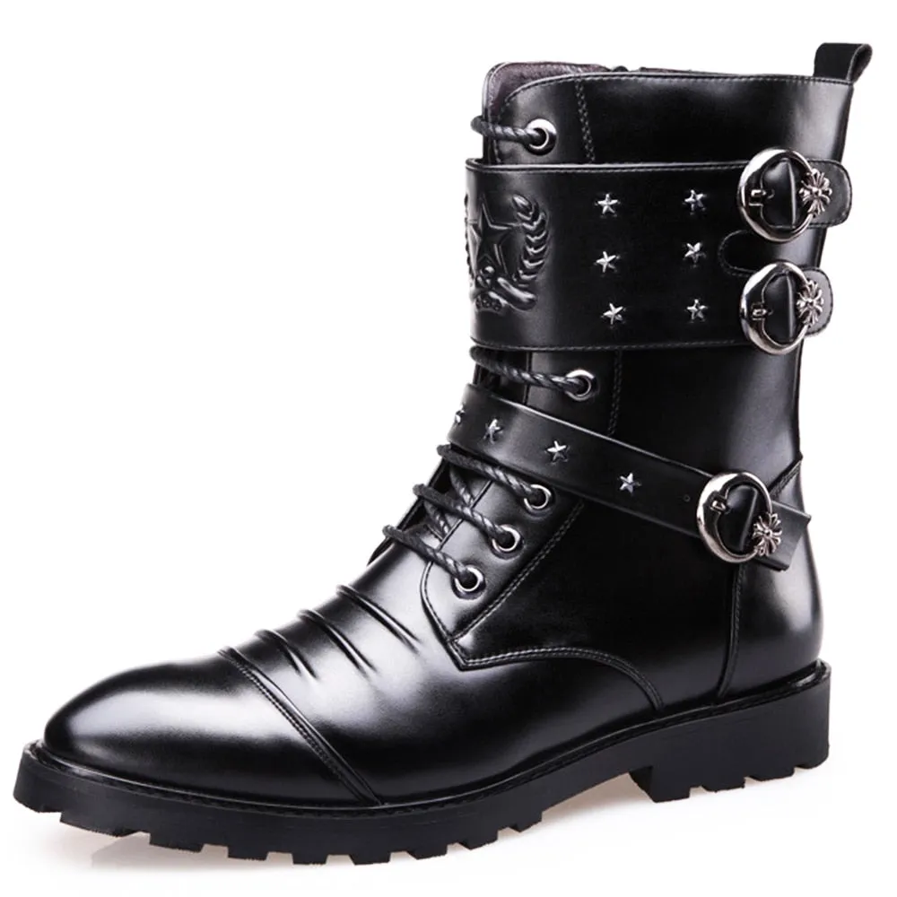 Funki Buys | Boots | Men's Punk Rivet Buckle Motorcycle Boots