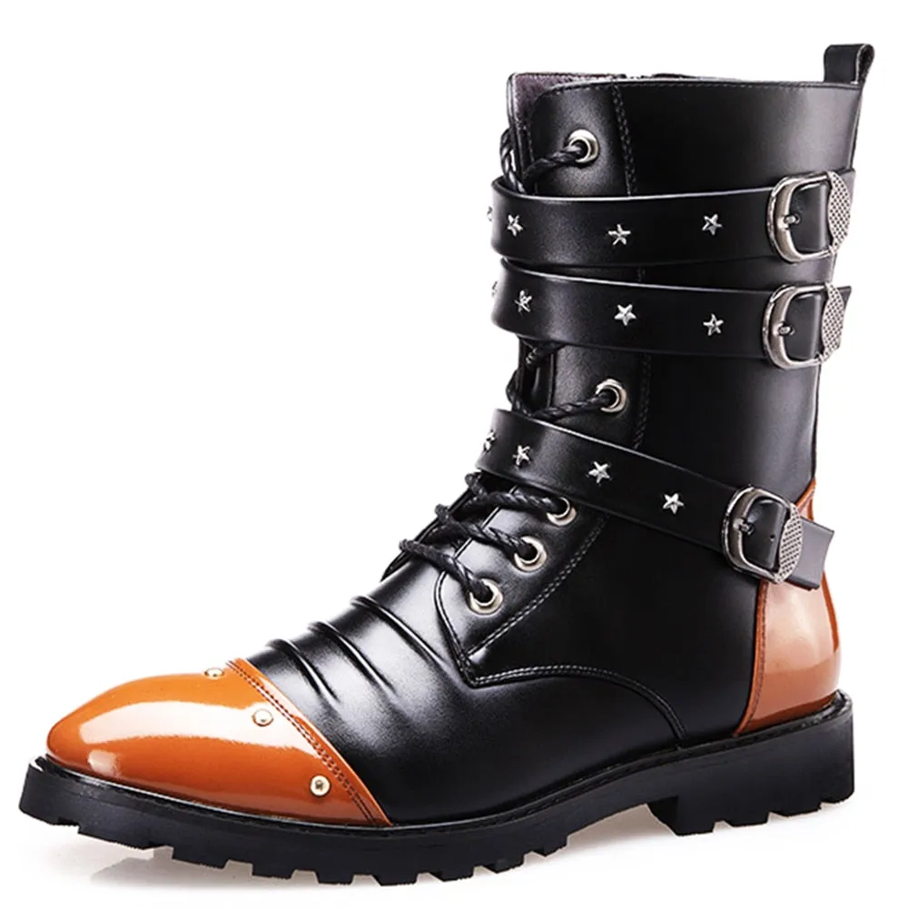 Funki Buys | Boots | Men's Punk Rivet Buckle Motorcycle Boots