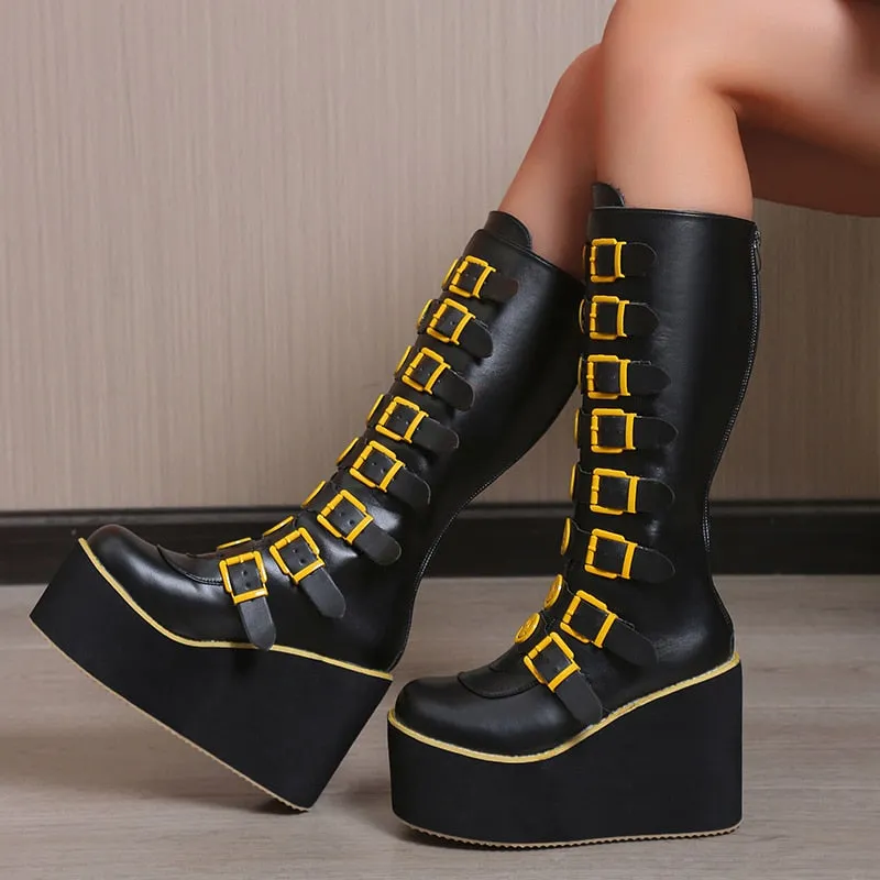 Funki Buys | Boots | Women's Black Yellow Smiley Face Boots