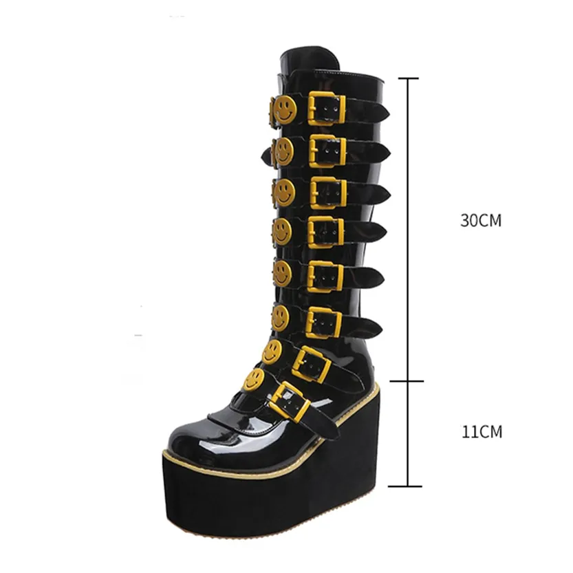 Funki Buys | Boots | Women's Black Yellow Smiley Face Boots