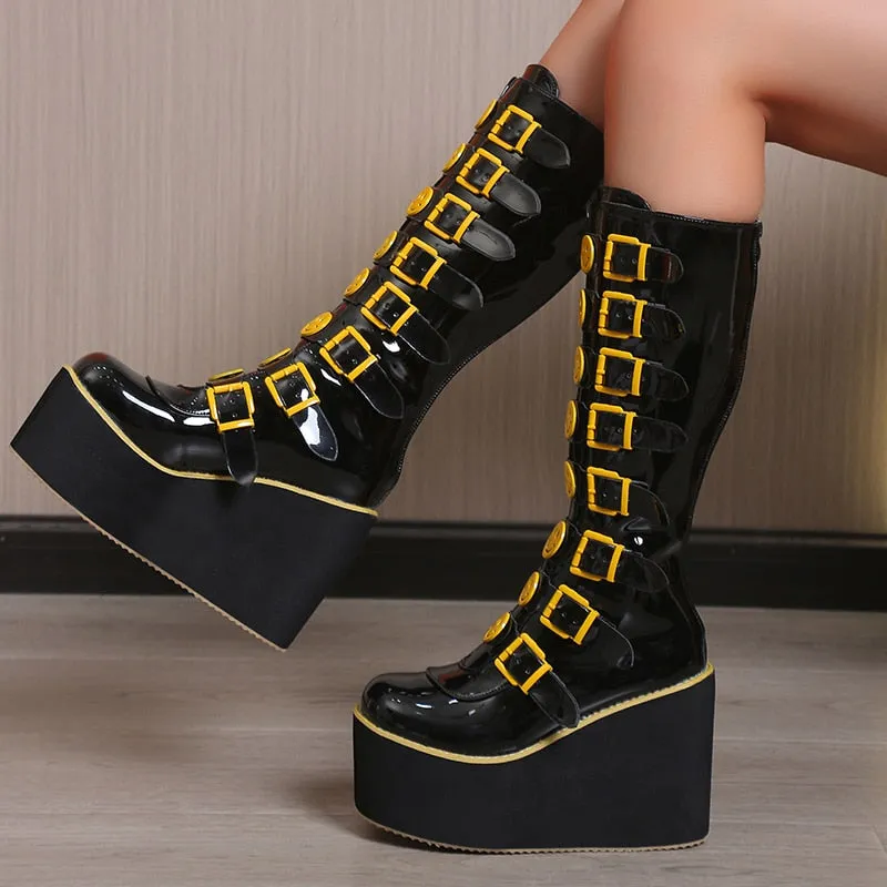 Funki Buys | Boots | Women's Black Yellow Smiley Face Boots