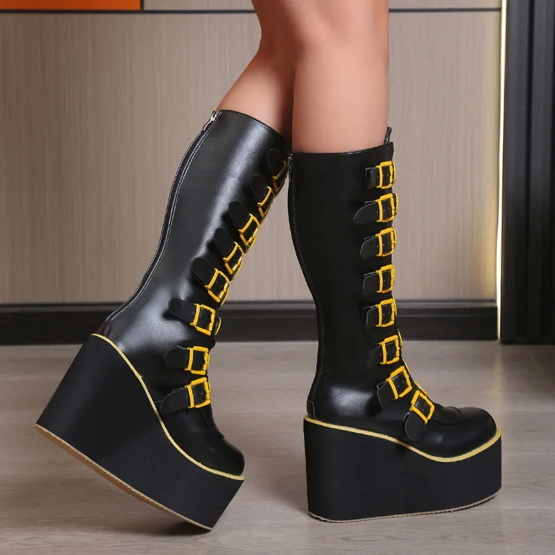 Funki Buys | Boots | Women's Black Yellow Smiley Face Boots