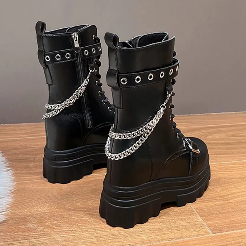 Funki Buys | Boots | Women's Gothic Round Toe Chunky Boots