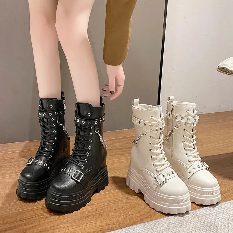 Funki Buys | Boots | Women's Gothic Round Toe Chunky Boots