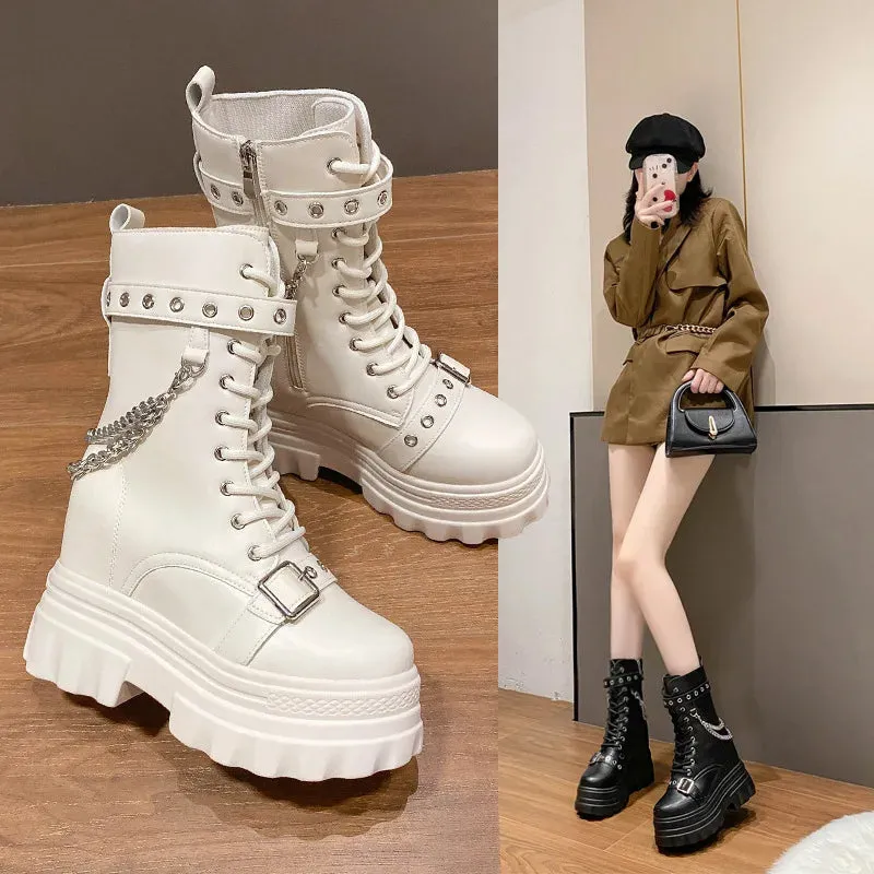 Funki Buys | Boots | Women's Gothic Round Toe Chunky Boots