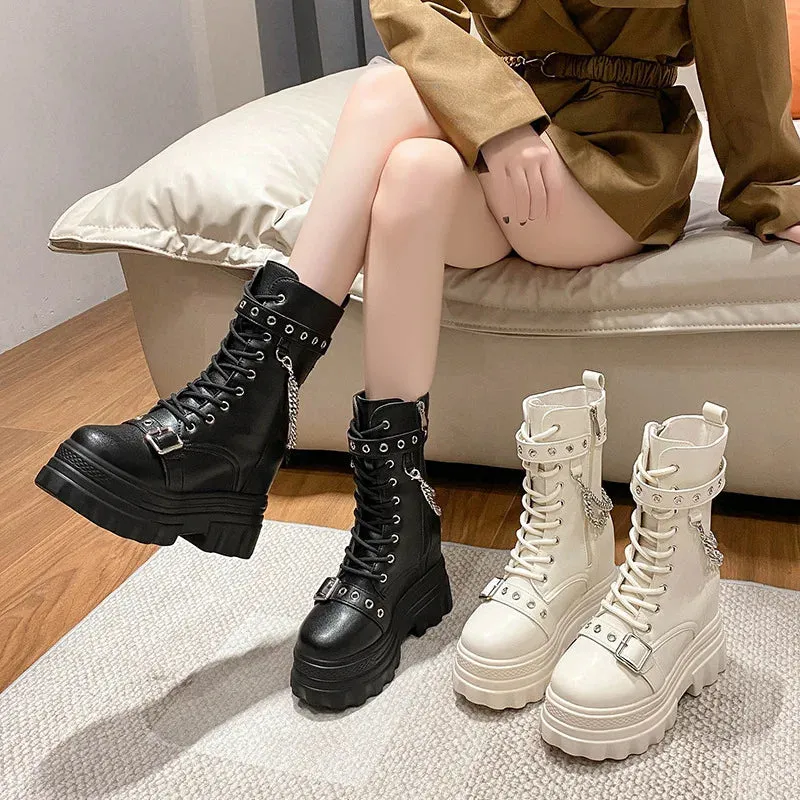 Funki Buys | Boots | Women's Gothic Round Toe Chunky Boots