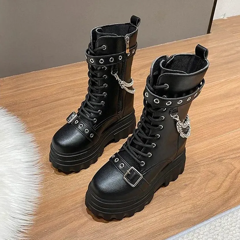 Funki Buys | Boots | Women's Gothic Round Toe Chunky Boots