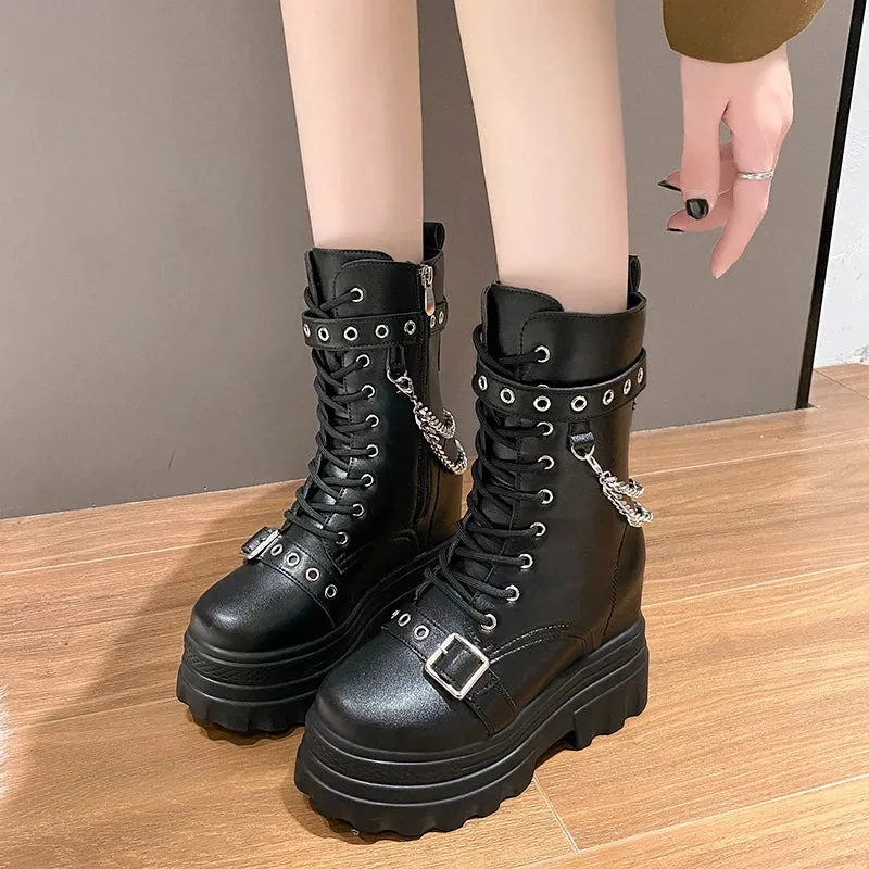 Funki Buys | Boots | Women's Gothic Round Toe Chunky Boots