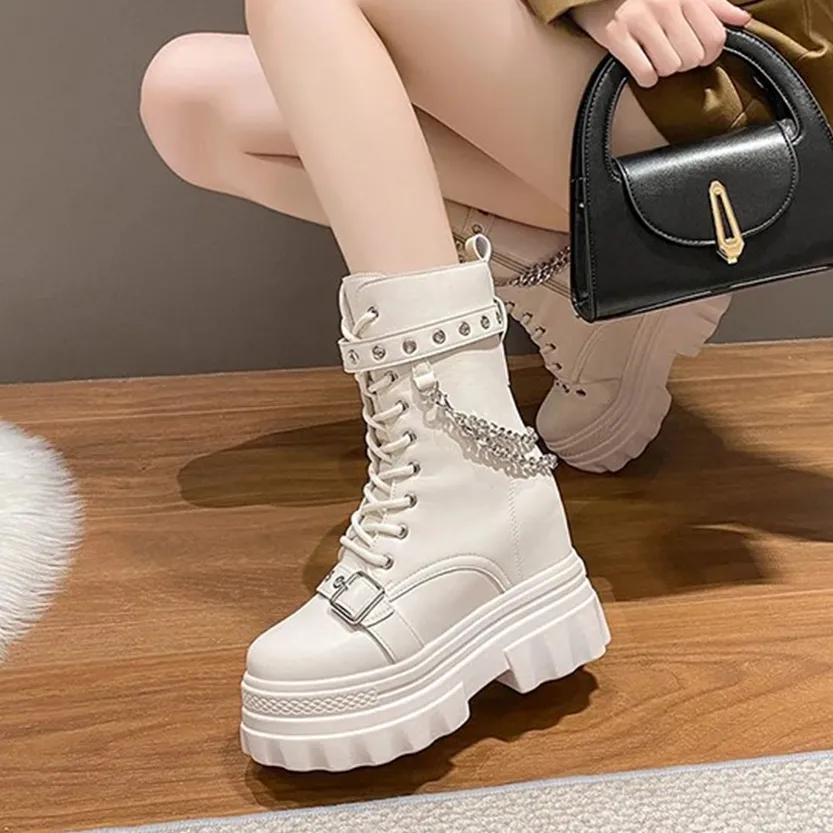 Funki Buys | Boots | Women's Gothic Round Toe Chunky Boots