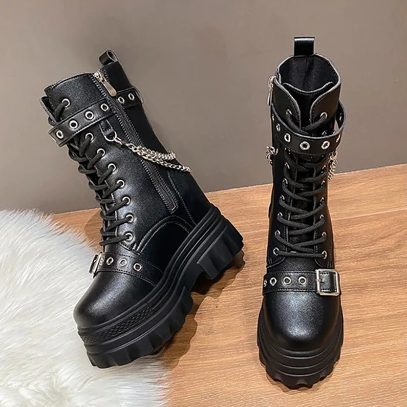 Funki Buys | Boots | Women's Gothic Round Toe Chunky Boots